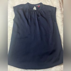 Vince Camuto Pleated Neck Blouse in Navy- size xs